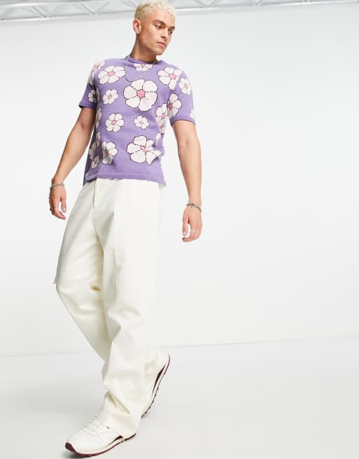 Camiseta violeta con diseño floral de punto de ASOS DESIGN (parte de un conjunto), 3 de 4