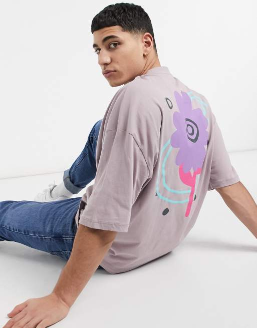 Camiseta violeta extragrande con estampado de flor en la espalda de ASOS DESIGN