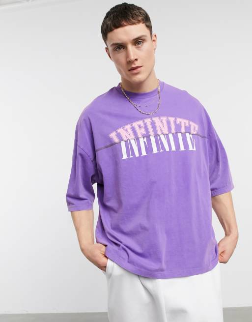 Camiseta violeta lavada extragrande con detalle de costura y texto estampado en la parte delantera de algodón orgánico de ASOS DESIGN