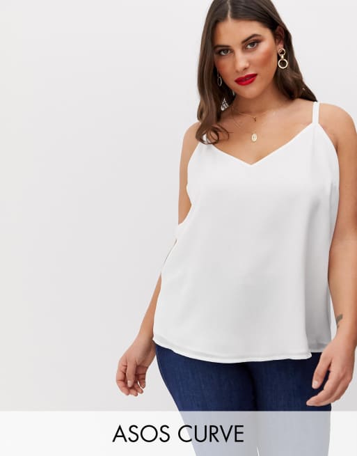 Camisola blanca con diseño de doble capa y cuello de pico de ASOS DESIGN Curve
