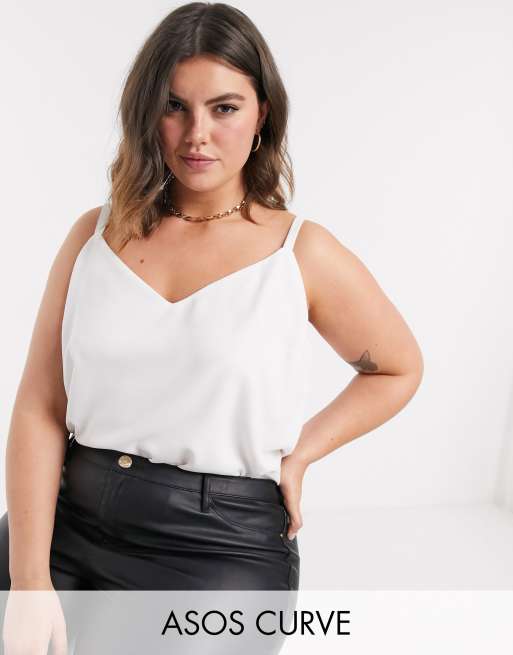 Camisola blanca con diseño de doble capa y cuello de pico de ASOS DESIGN Curve