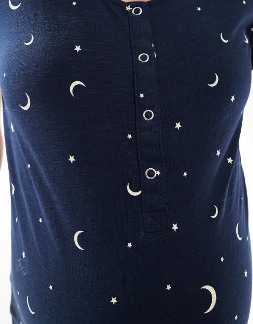 Camisón azul marino con diseño para lactancia y estampado de luna y estrella de Mamalicious Maternity, 3 de 4