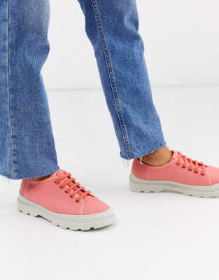 Camper Brutuslace up flat shoes in pink 