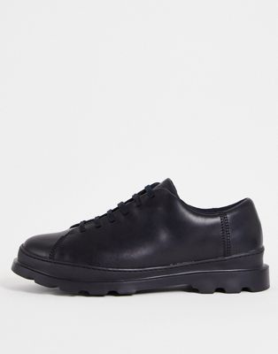 Camper chunky leather lace up shoes in black drench