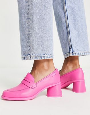 Camper Kiara heeled loafers in pink nubuck leather