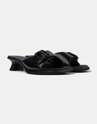 Camper – Ledersandalen in Schwarz mit niedrigem Absatz