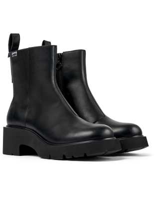 Camper Bottines Femme Milah - Cuir Noir Lacets + Fermeture Éclair - Semelle OrthoLite Confort & Amortie - Style Casual Urbain