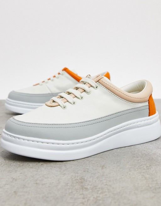 Camper mix leather panel trainers in white mix