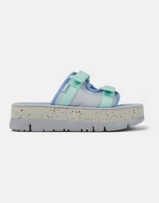 Camper - Oruga - Slider-Sandalen in Graublau mit Plateausohle