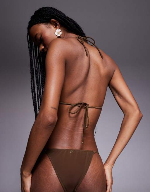 Candypants abstract floral tieside bikini bottom in brown, 3 of 4