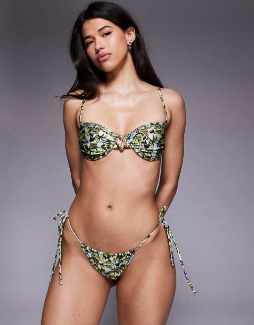 Candypants abstract print tieside bikini bottoms in green multi, 4 of 4