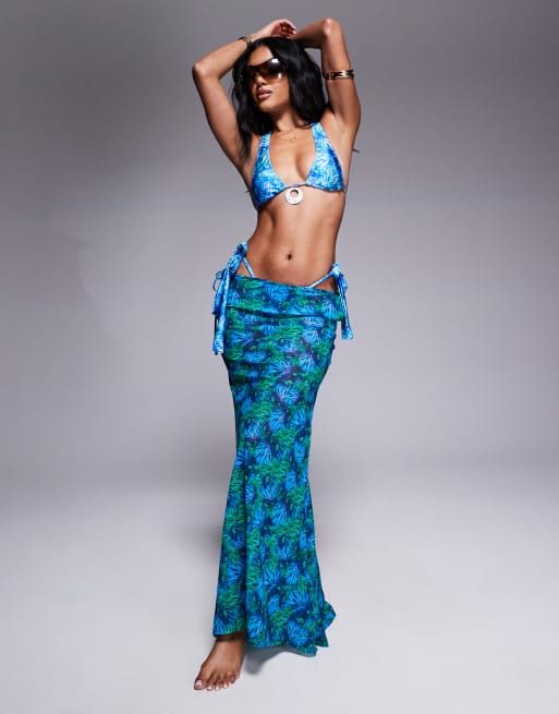 Candypants abstract print triangle bikini top in blue, 2 of 4