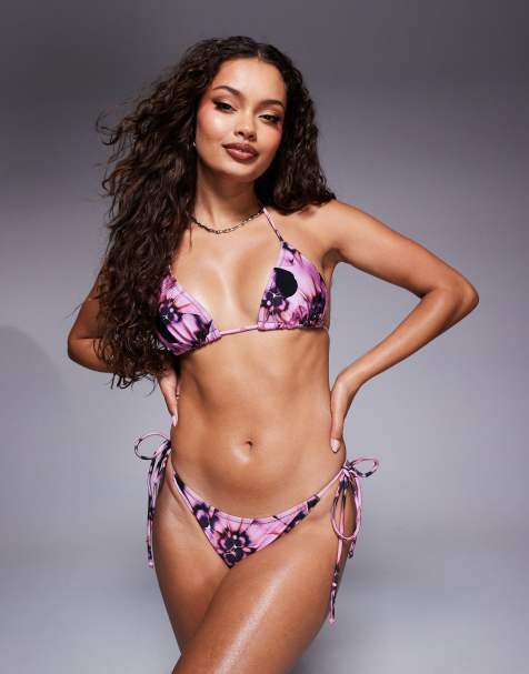 Candypants abstract print triangle bikini top in multi - view 1