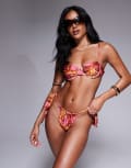 [Candypants] Candypants abstract printed ruched underwire bikini top in multi 16 Multi