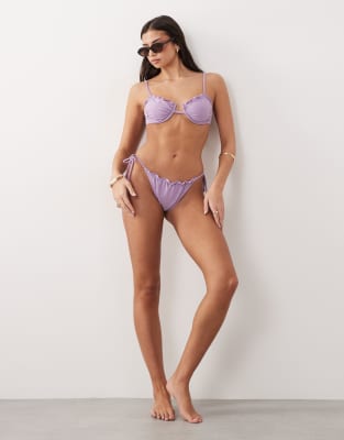 Bas de bikini noué sur les côtés - Lilas pailleté-Violet 38