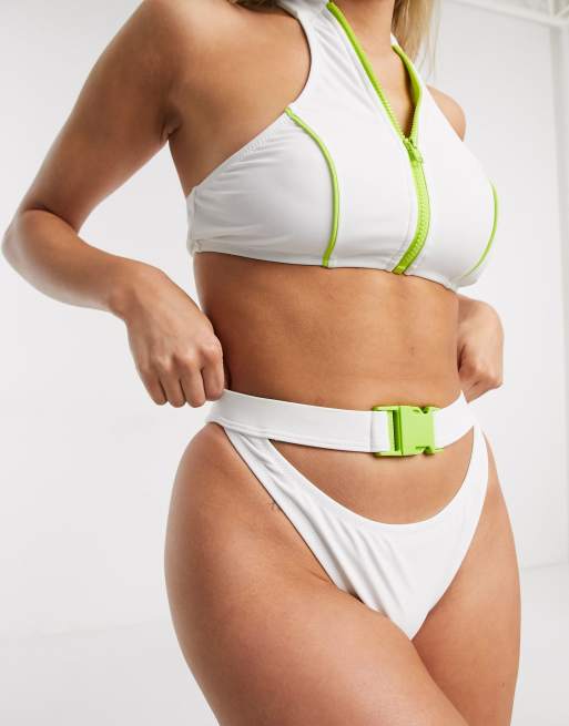 Candypants - Bas de bikini taille haute avec boucle - Blanc, 3 de 4