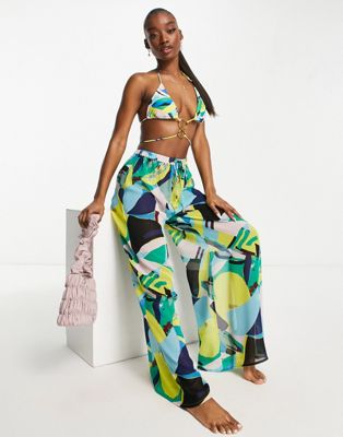 Candypants beach trouser co-ord in abstract multi print
