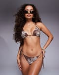 [Candypants] Candypants beaded leaf print tie side bikini bottoms in brown 10 Brown