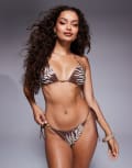 [Candypants] Candypants beaded leaf print triangle bikini top in brown 8 Brown