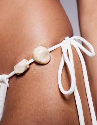 Candypants Beaded Tie Side Bikini Bottom In White