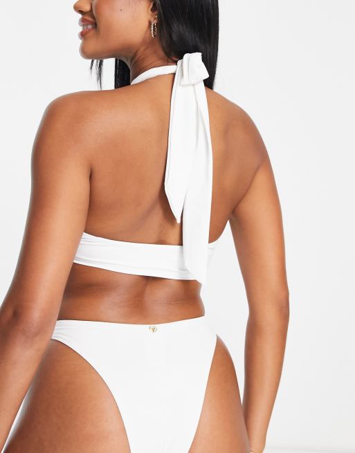 Candypants – Biała kopertowa góra od bikini z dekoltem halter, 2 z 4