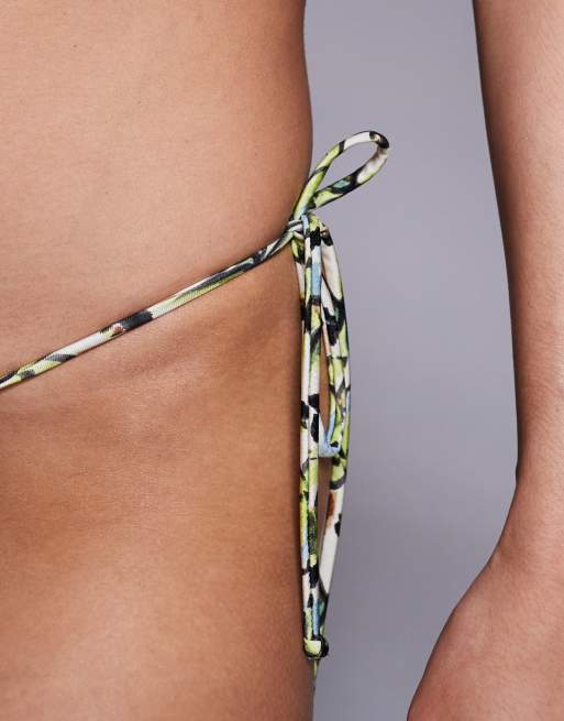 Candypants - Bikinibroekje met abstracte print en gestrikte zijkanten in groen multi, 3 van 4