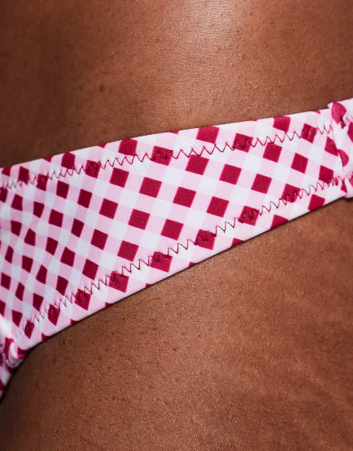 Candypants - Bikinibroekje met gingham ruit en hoge taille in roze, 3 van 4