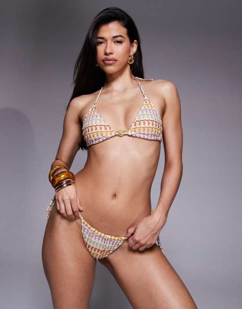 Candypants chevron tieside bikini bottom in pink multi shimmer - view 1