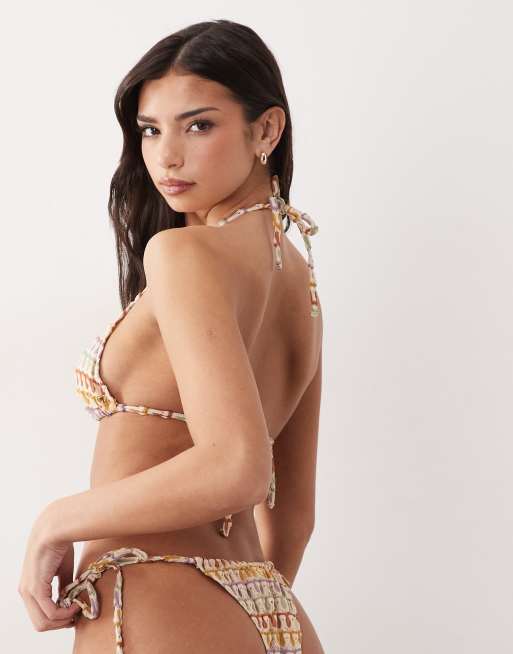 Candypants chevron triangle bikini top in pink multi shimmer, 3 of 4