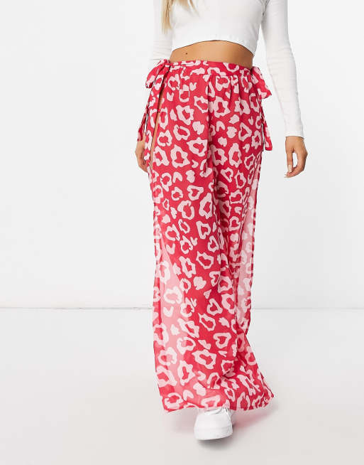 Candypants Chiffon Hose Mit Seitenschlitz Und Leopardenmuster In Rosa Gabinetecivil Al