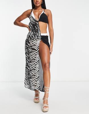 cut out beach summer dress in zebra print-Multi