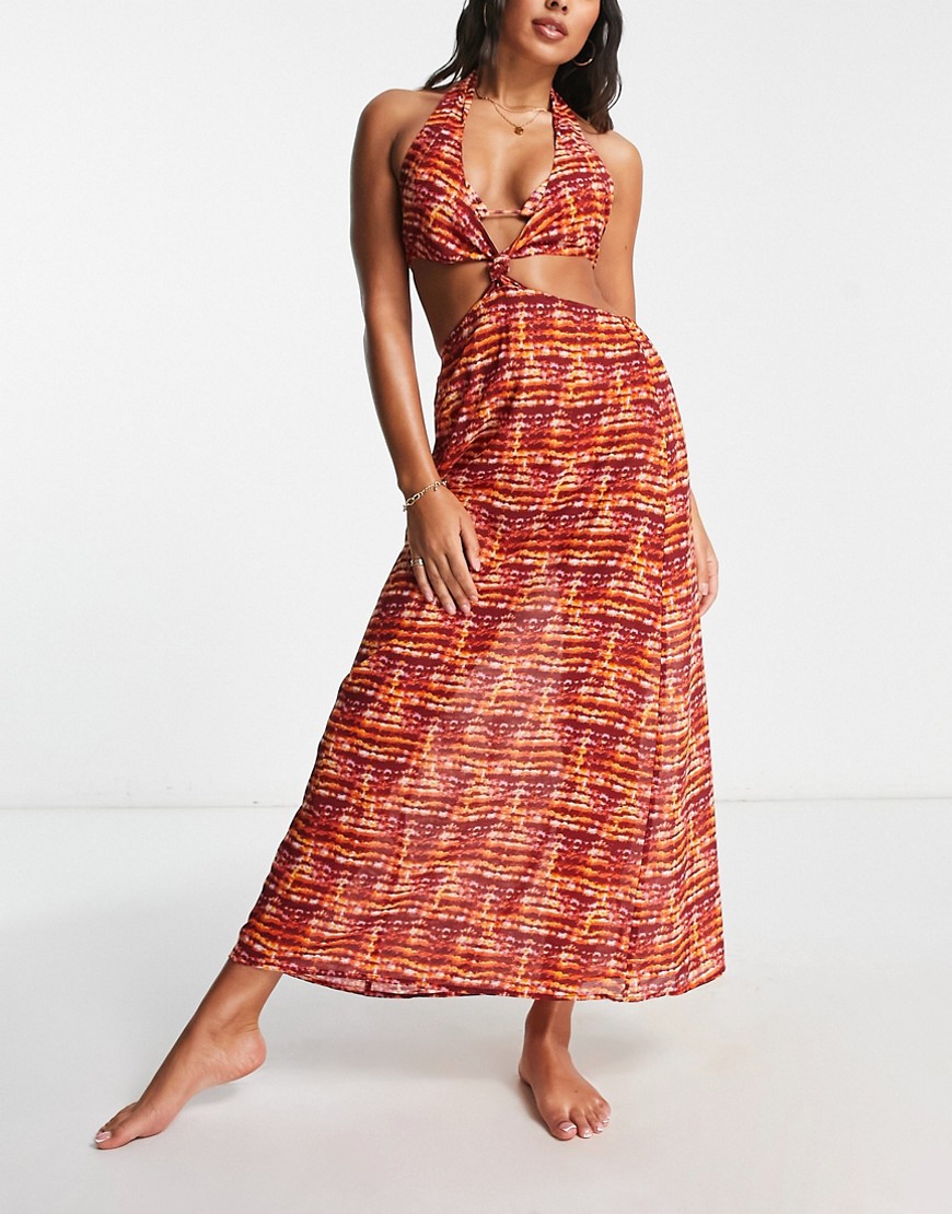 Candypants cutout cross over tie dye maxi dress in red