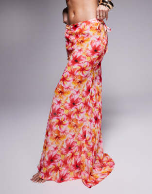 Candypants Floral Abstract Print Polygeorgette Maxi Beach Skirt In Red