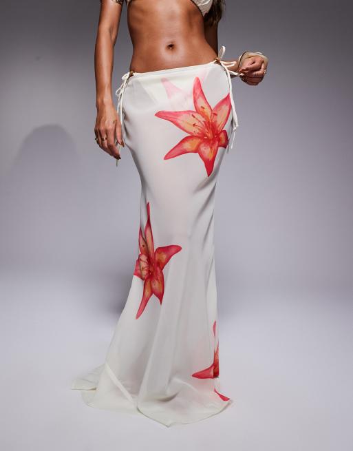 Candypants flower polygeorgette maxi beach skirt in cream