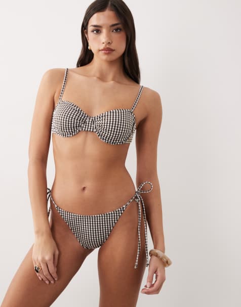 Candypants gingham print underwire bikini top in brown