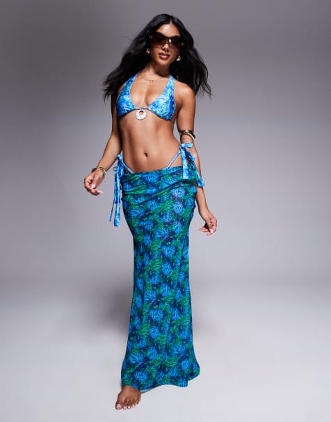Candypants - Gonna lunga da mare in georgette di poliestere con stampa astratta blu multicolore - view 1