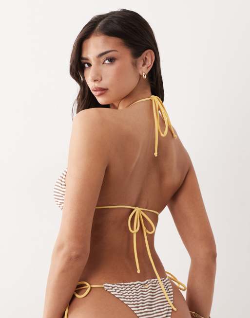 Candypants – Góra od bikini z trójkątnymi miseczkami w brązowe paski, 4 z 4