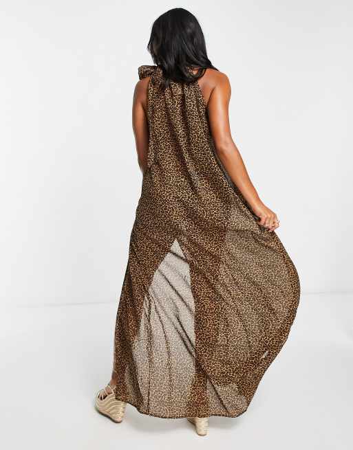 Candypants – Hochgeschlossenes Strand-Sommerkleid mit Leopardenmuster und Schlitz, 2 von 4