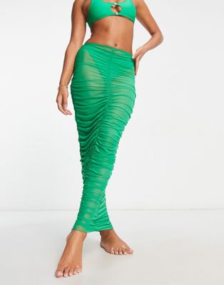 Candypants ruched midi skirt in green - ASOS Price Checker