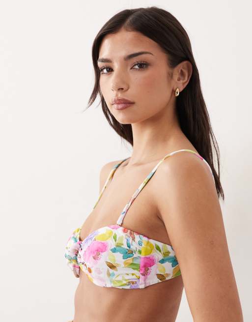 Candypants knot bikini top in floral multi, 2 of 4