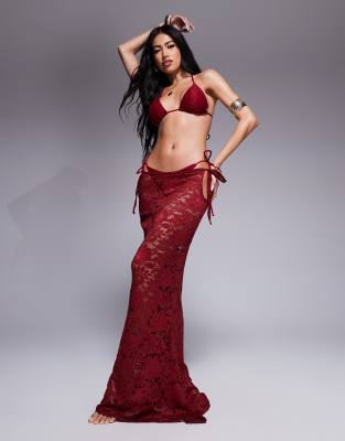 lace maxi beach skirt in cherry red