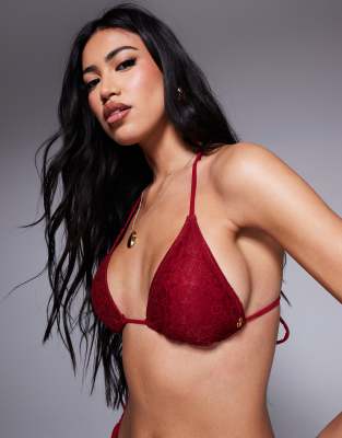 lace triangle bikini top in cherry red