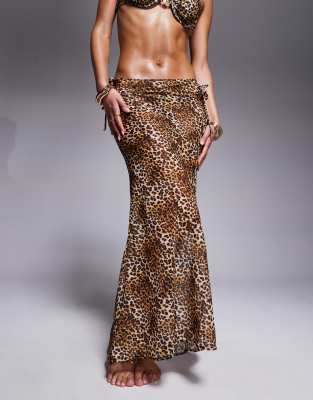 Candypants Leopard Print Polygeorgette Maxi Beach Skirt In Multi