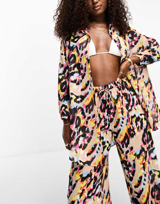 Candypants long sleeve beach shirt in multi print (part of a set)