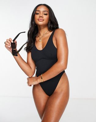 Candypants ribbed swimsuit in black - ASOS Price Checker