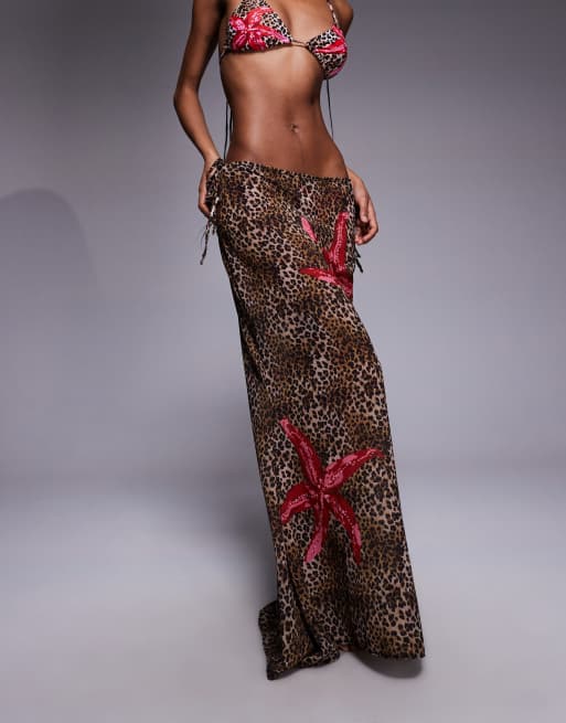Candypants - Maxi-rok van poly-georgette met luipaardprint in bruin, 2 van 5
