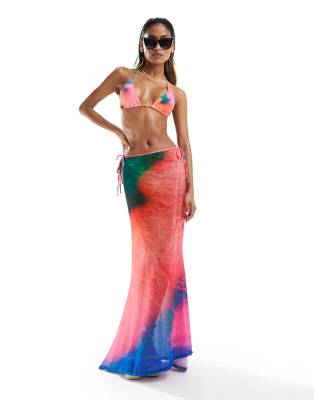 Candypants - Maxi-Strandrock aus Netzstoff mit abstraktem Muster-Bunt