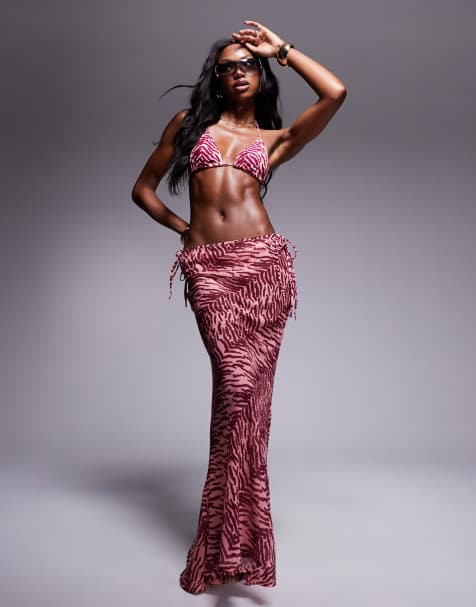 Candypants – Maxi-Strandrock aus Polygeorgette in Rosa mit Zebramuster - view 1