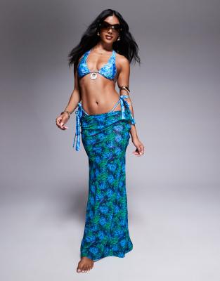 Candypants - Maxi-Strandrock aus Polygeorgette mit abstraktem Print in Blau