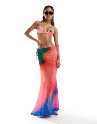 Candypants mesh maxi beach skirt in abstract print